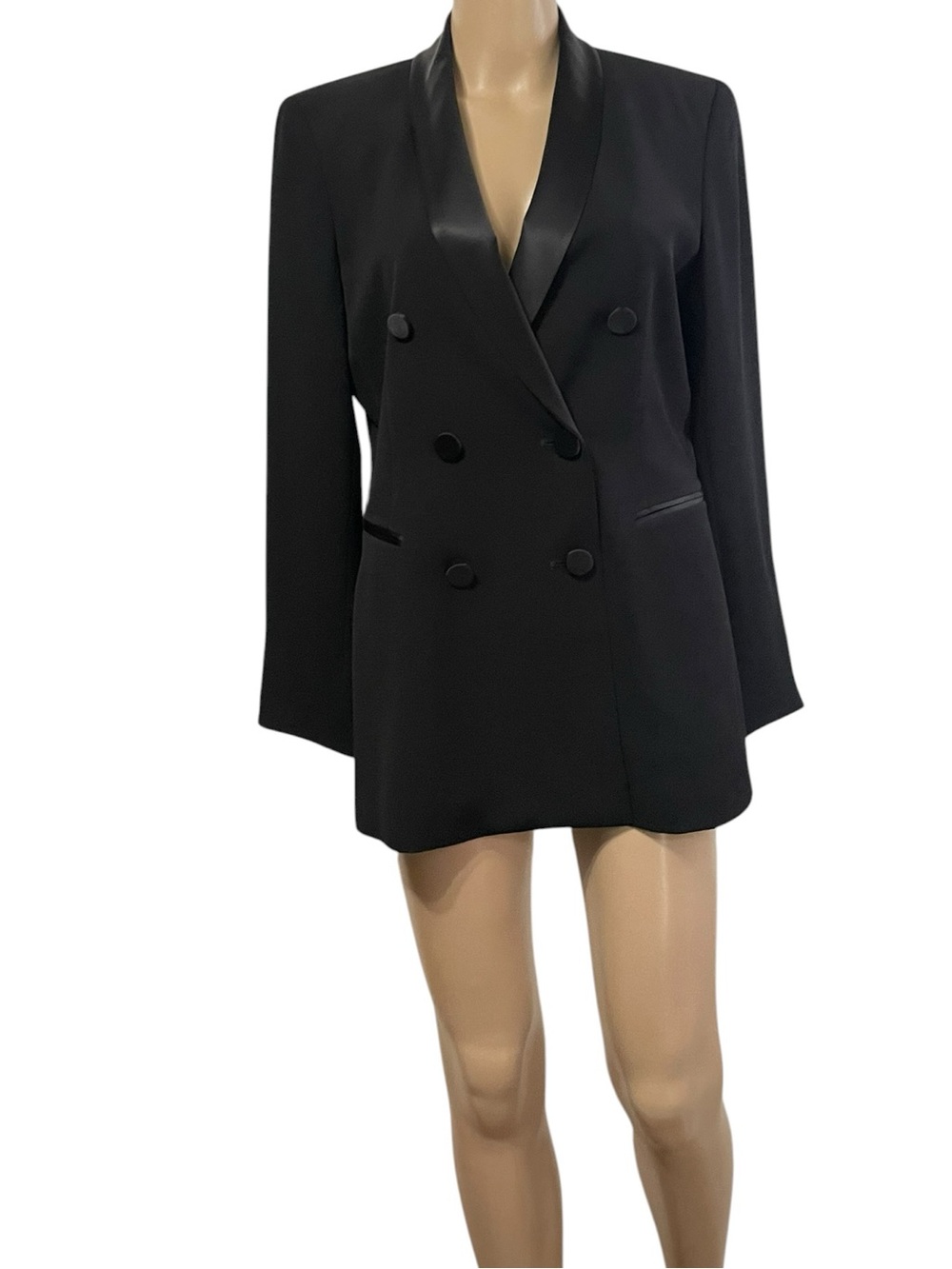Vintage y2k 90s Ann Taylor Blazer double breasted satin collar boxy long sz 6